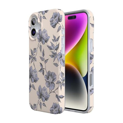 Casely iPhone 16 Case: Ink & Iris Vintage Floral – Close-up Detail
