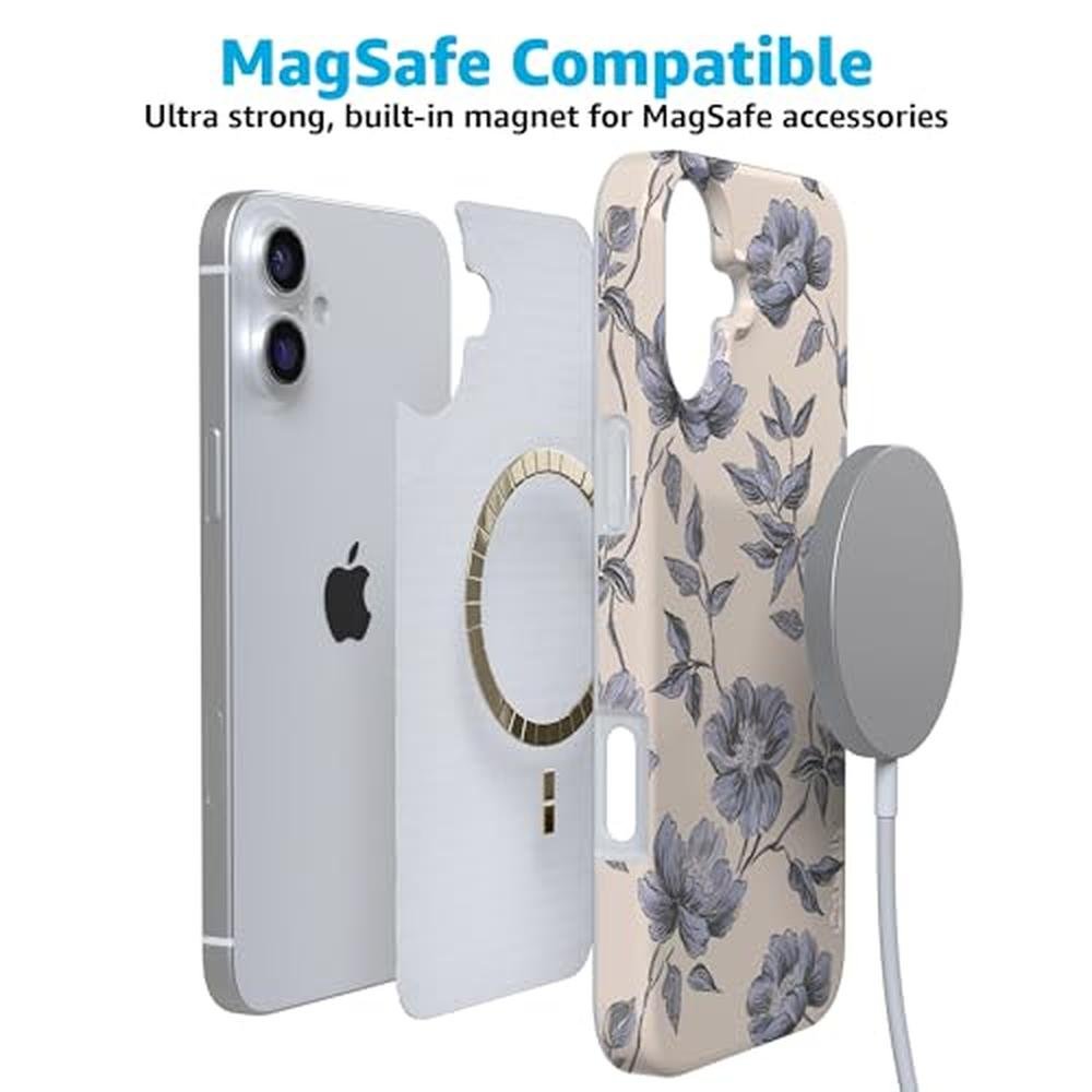 Casely iPhone 16 Case: Ink & Iris Vintage Floral – In Use