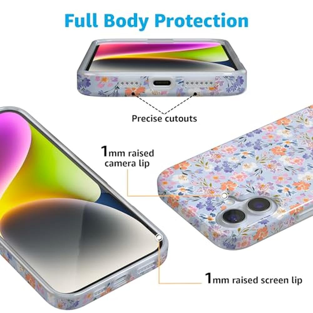 Casely iPhone 16 Case: Poppy Meadows Pastel Floral – Close-up Detail