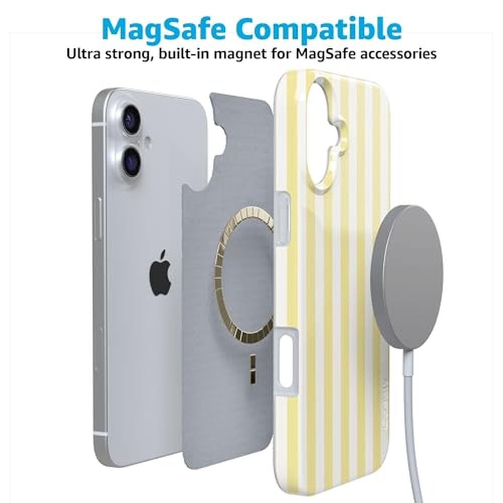 Casely iPhone 16 Plus Case: Butter Yellow Stripes Sunday – Close-up Detail
