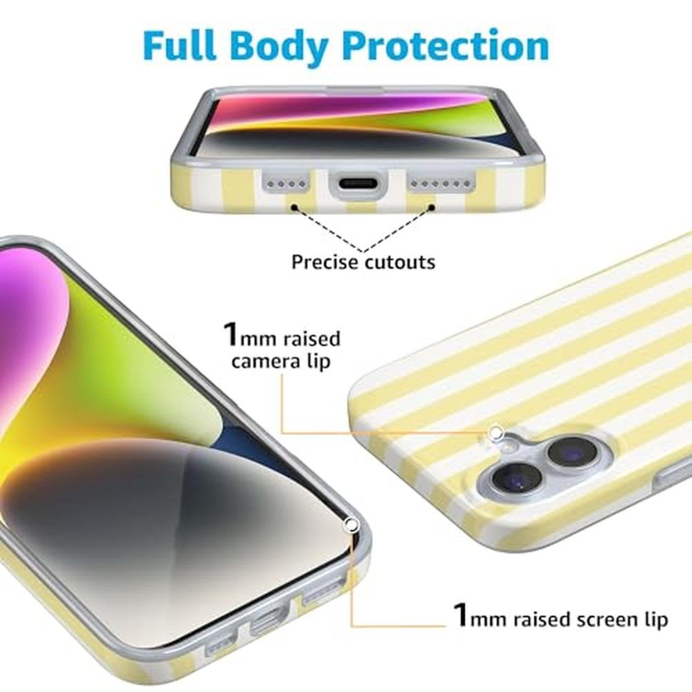 Casely iPhone 16 Plus Case: Butter Yellow Stripes Sunday – In Use