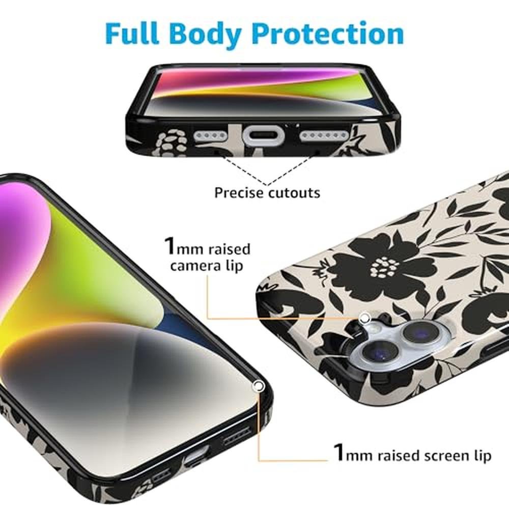 Casely iPhone 16 Plus Case: Dark Fantasy Contrast Floral – Side View