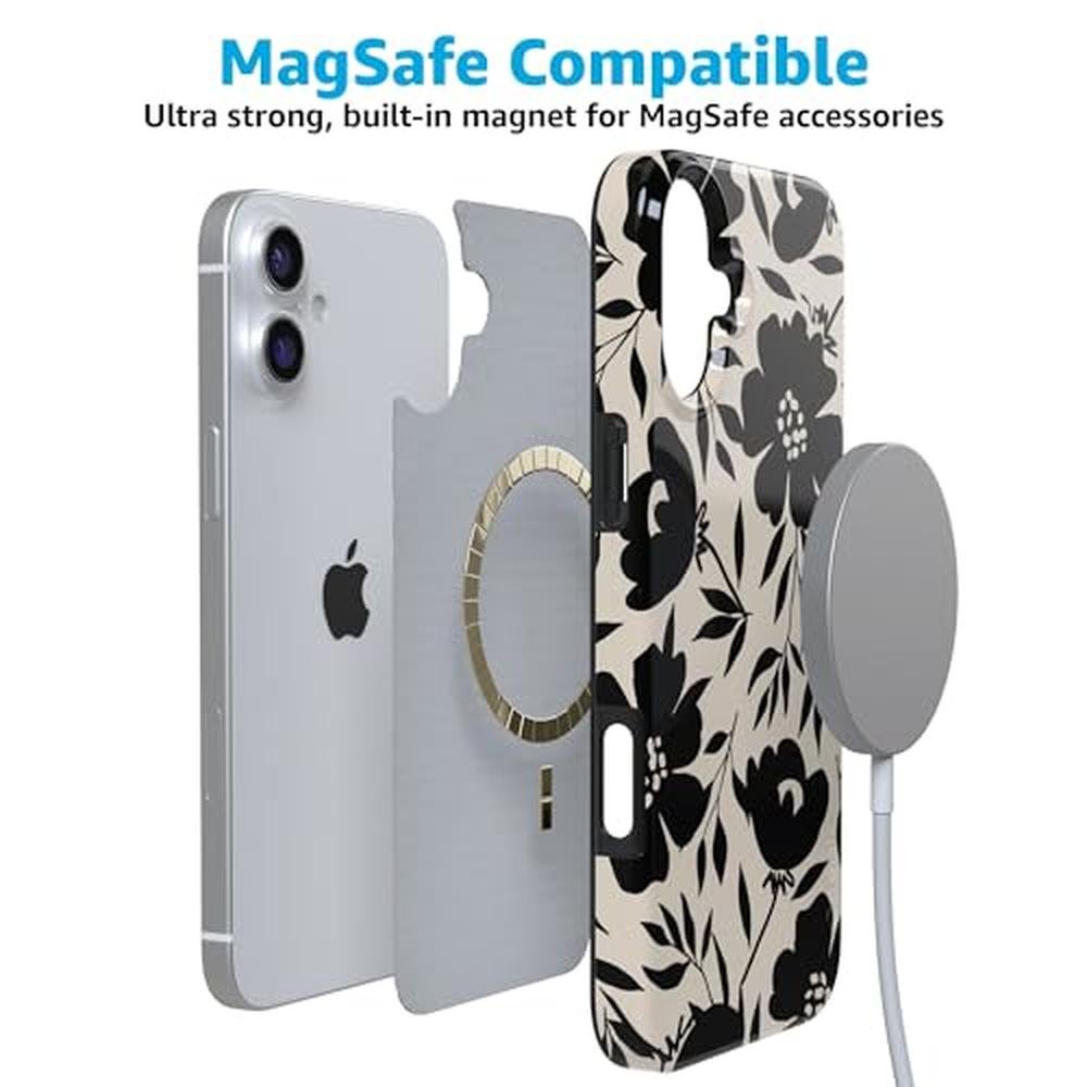 Casely iPhone 16 Plus Case: Dark Fantasy Contrast Floral – Close-up Detail