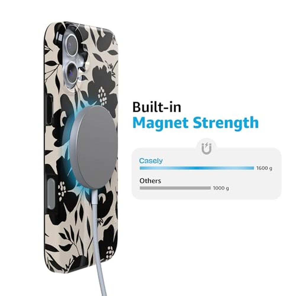 Casely iPhone 16 Plus Case: Dark Fantasy Contrast Floral – In Use