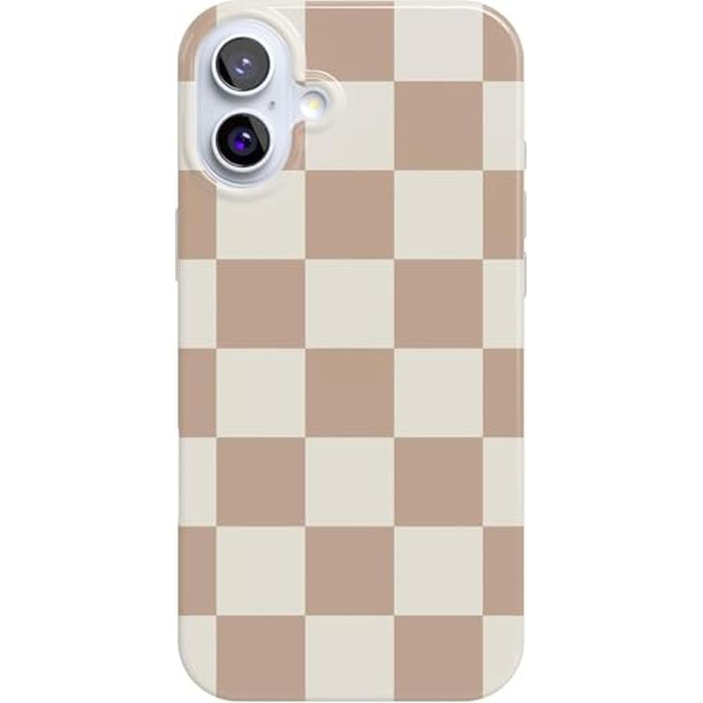 Casely iPhone 16 Plus Case: Neutral Checkerboard Design – Front View
