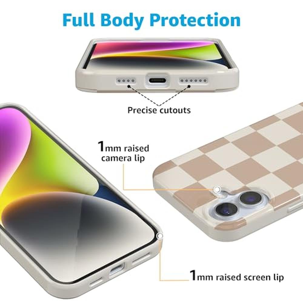 Casely iPhone 16 Plus Case: Neutral Checkerboard Design – Side View