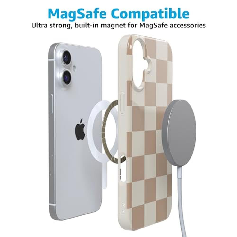 Casely iPhone 16 Plus Case: Neutral Checkerboard Design – Close-up Detail