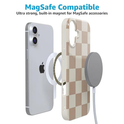 Casely iPhone 16 Plus Case: Neutral Checkerboard Design – Close-up Detail