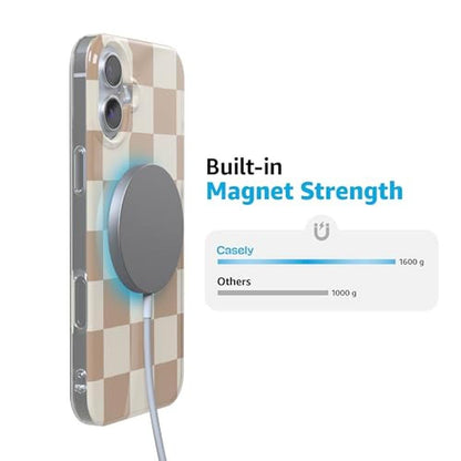 Casely iPhone 16 Plus Case: Neutral Checkerboard Design – In Use