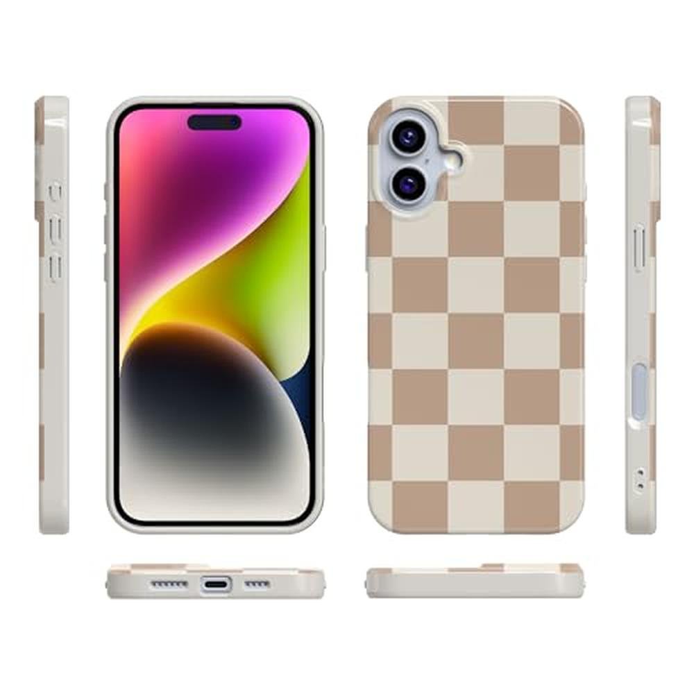 Casely iPhone 16 Plus Case: Neutral Checkerboard Design – Packaging