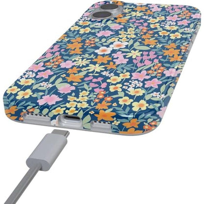 Casely iPhone 16 Plus Case: Full Bloom Navy Floral – Side View