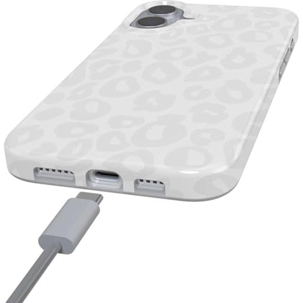 Casely iPhone 16 Plus Case: Into the Wild White Snow Leopard – Side View