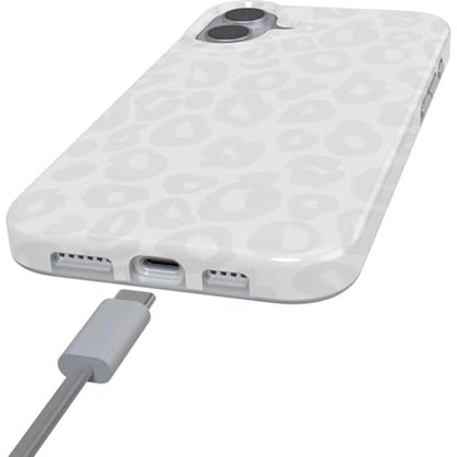 Casely iPhone 16 Plus Case: Into the Wild White Snow Leopard – Side View