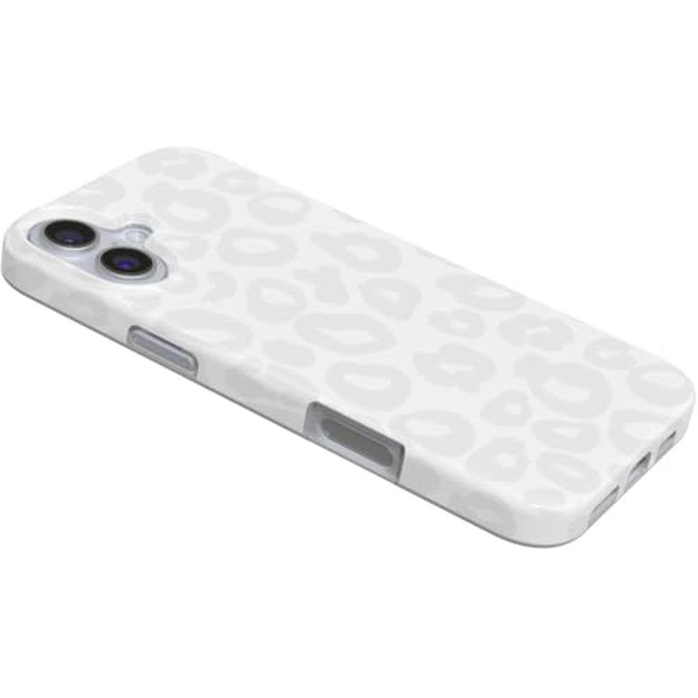 Casely iPhone 16 Plus Case: Into the Wild White Snow Leopard – Close-up Detail