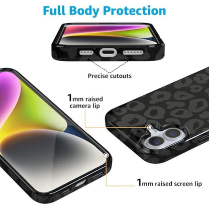 Casely iPhone 16 Plus Case: Into the Wild Black Leopard – Close-up Detail
