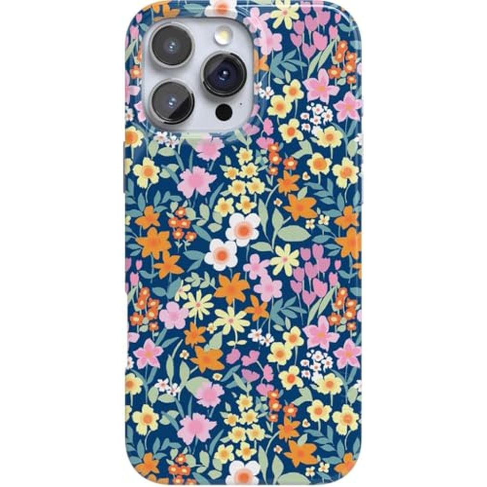 Casely iPhone 16 Pro Case: Full Bloom Navy Floral Design – Front View