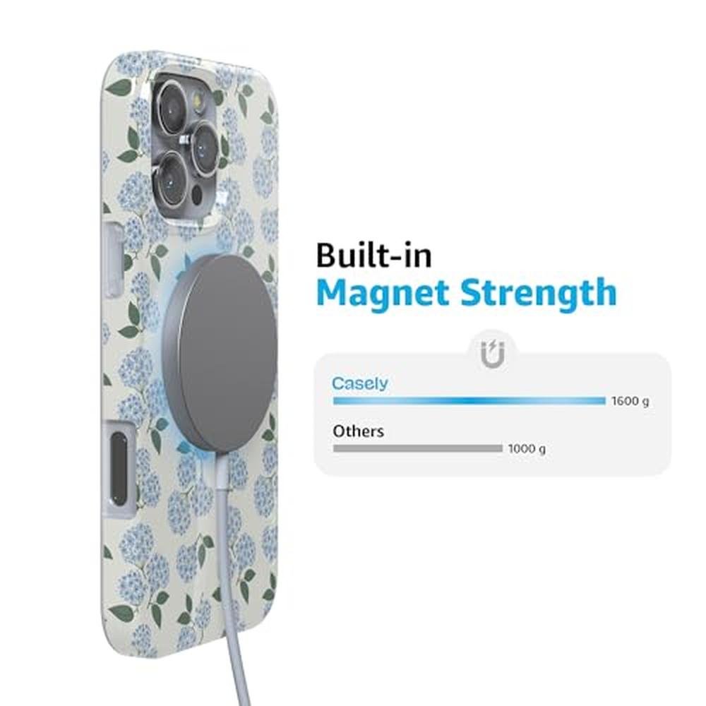 Casely iPhone 16 Pro Case: Nantucket Cottage Blue Hydrangea – Close-up Detail