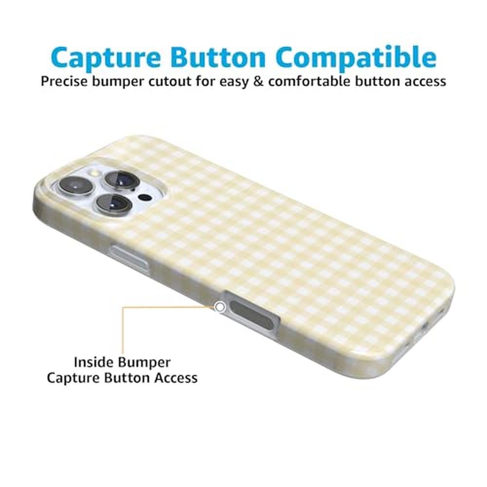 Casely iPhone 16 Pro Case: Pastel Picnic Yellow Gingham – In Use