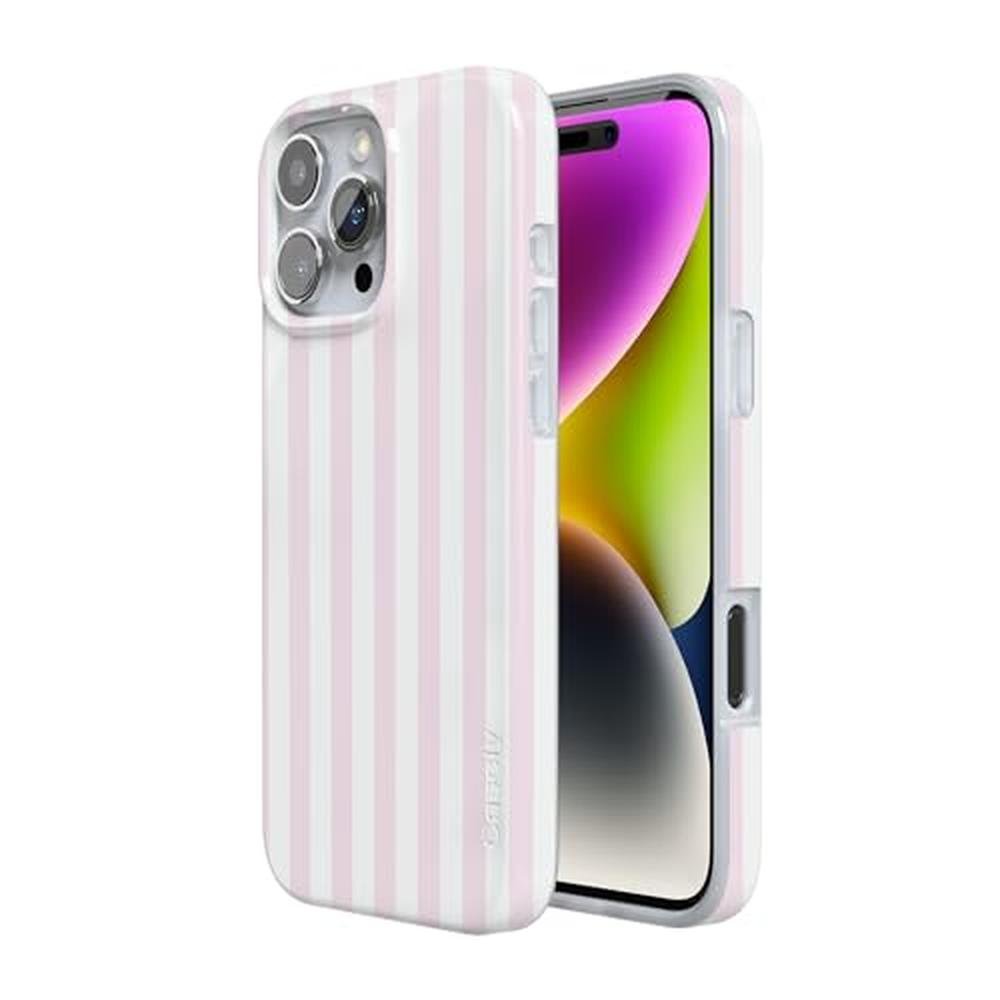 Casely iPhone 16 Pro Case: Pink Stripes Sunday Best – Side View