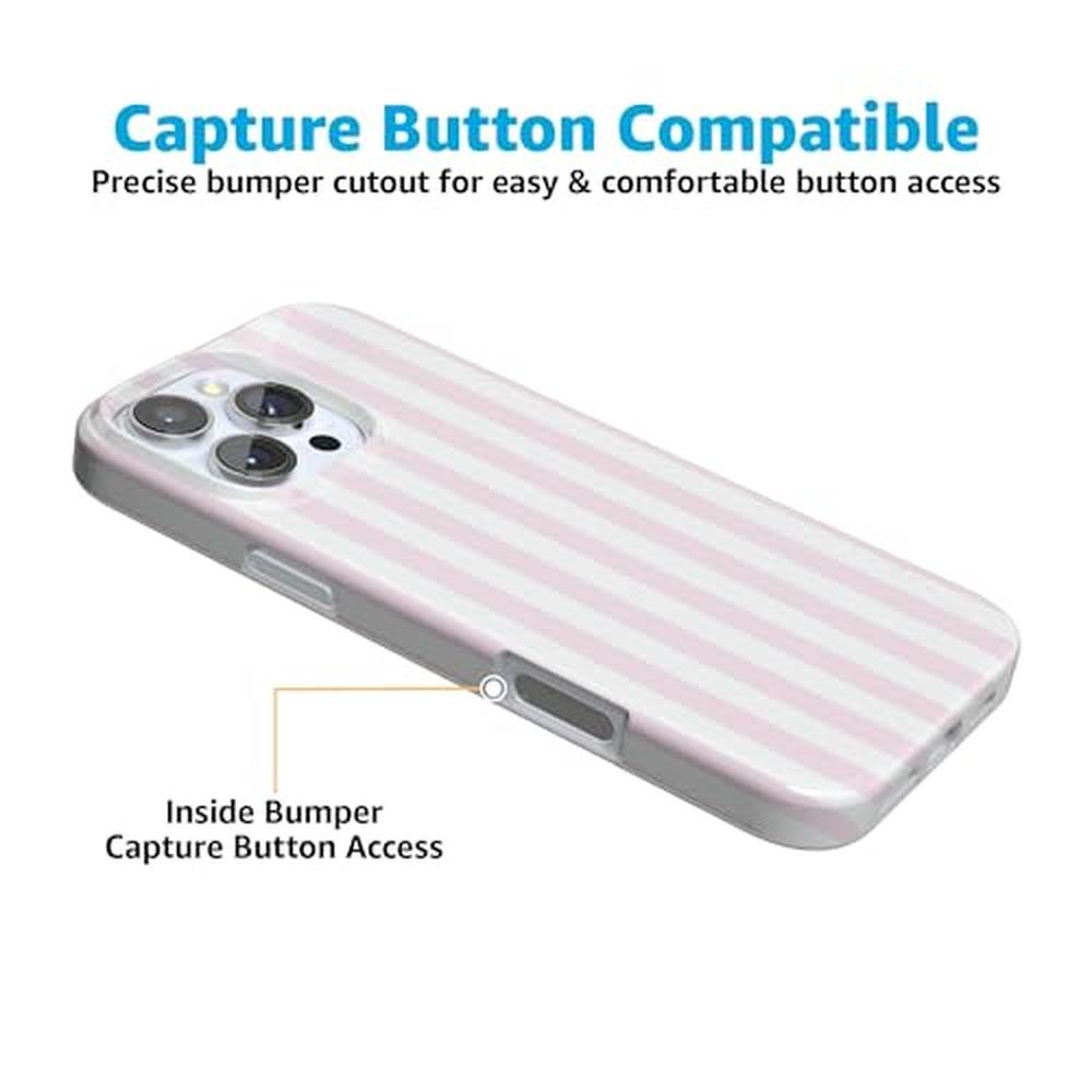 Casely iPhone 16 Pro Case: Pink Stripes Sunday Best – In Use