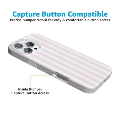 Casely iPhone 16 Pro Case: Pink Stripes Sunday Best – In Use