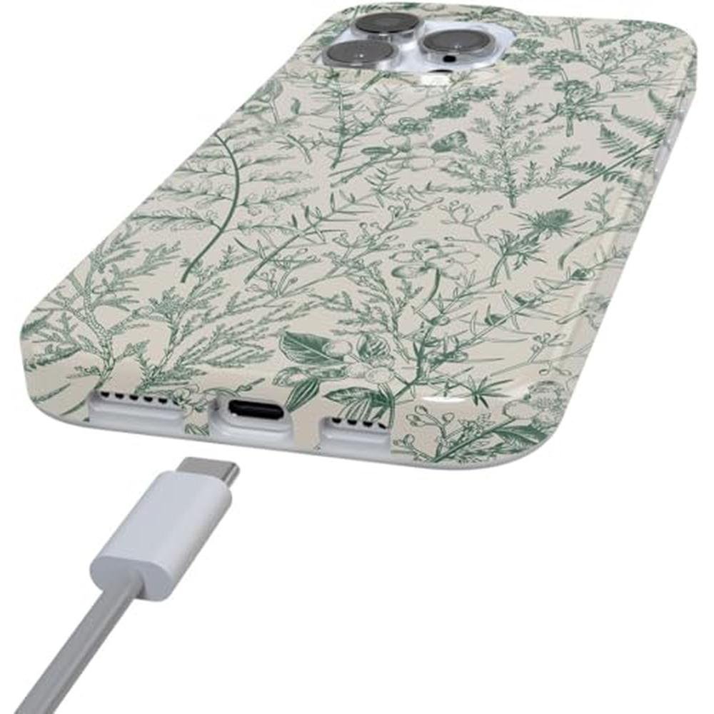 Casely iPhone 16 Pro Case: Sage Garden Green Floral – Side View