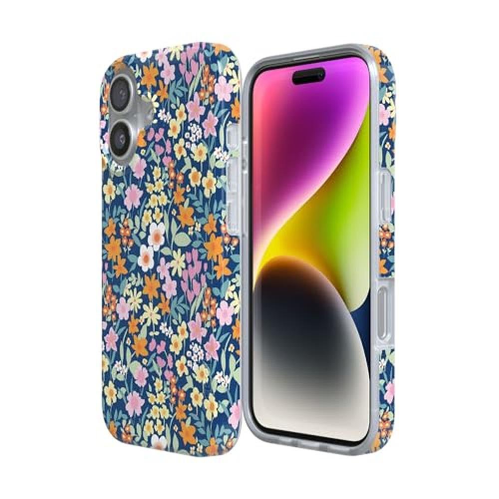 Casely iPhone 17 Case: Full Bloom Navy Floral – Side View