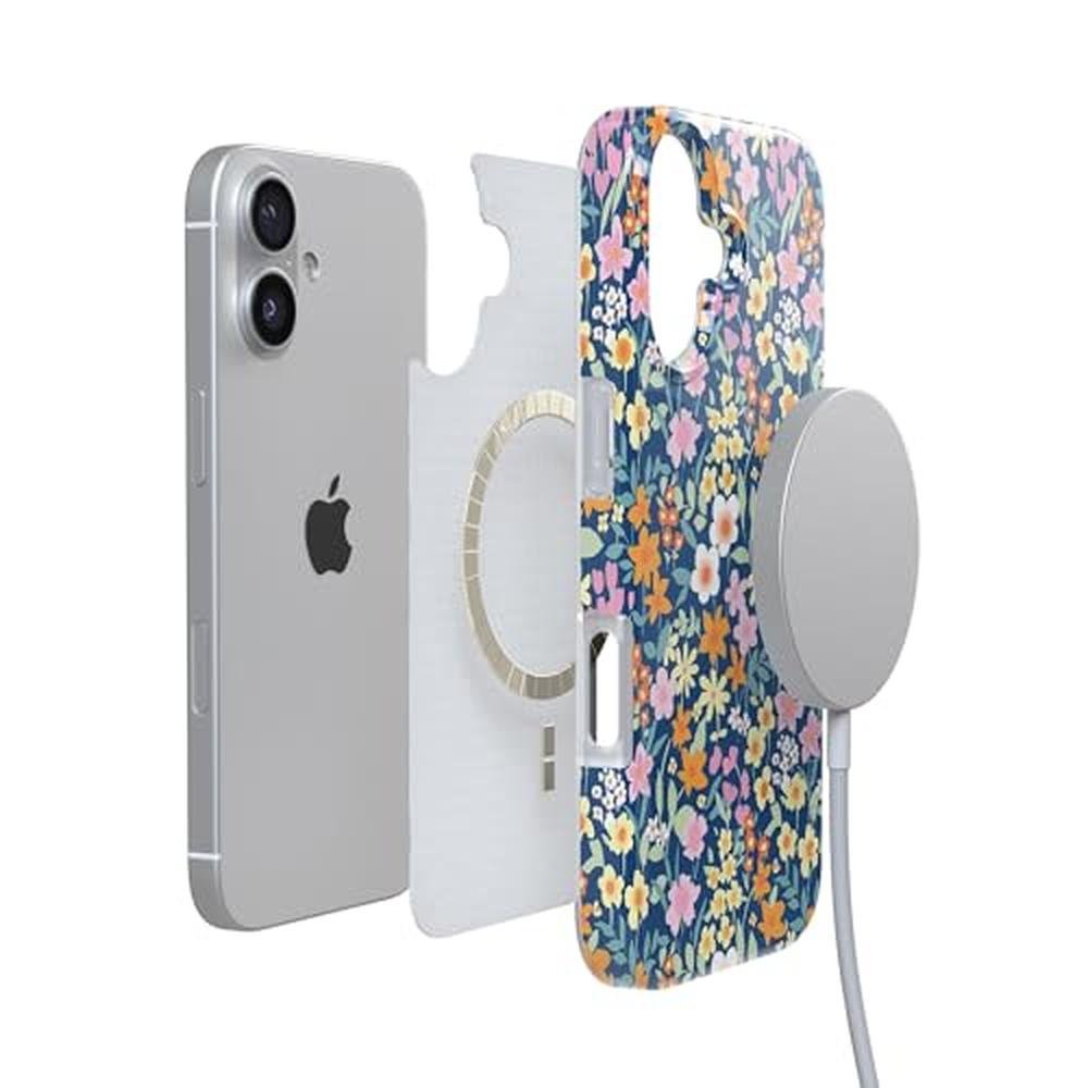 Casely iPhone 17 Case: Full Bloom Navy Floral – Close-up Detail