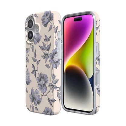 Casely iPhone 17 Case: Ink & Iris Vintage Floral – Close-up Detail