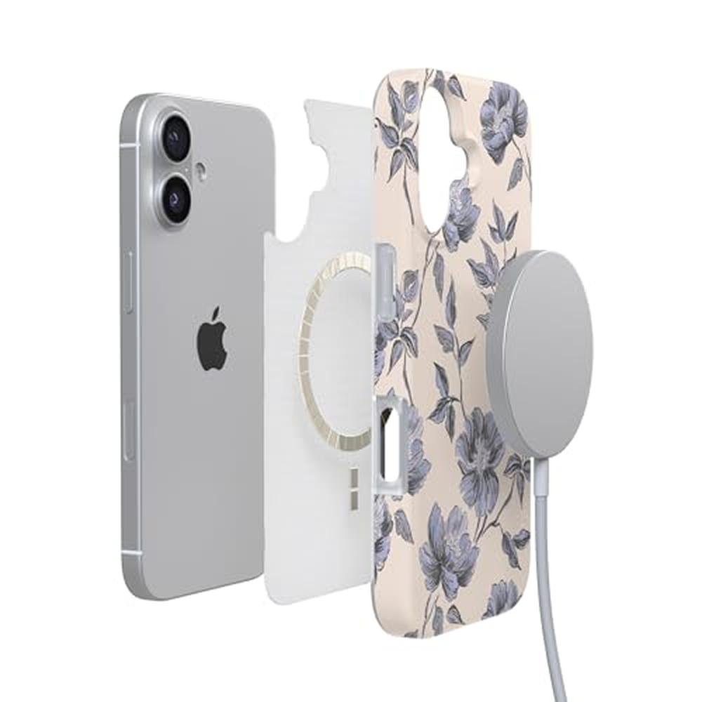 Casely iPhone 17 Case: Ink & Iris Vintage Floral – In Use