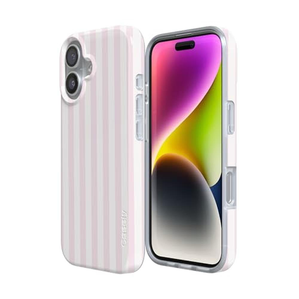 Casely iPhone 17 Case: Pink Stripes Sunday Best – Side View