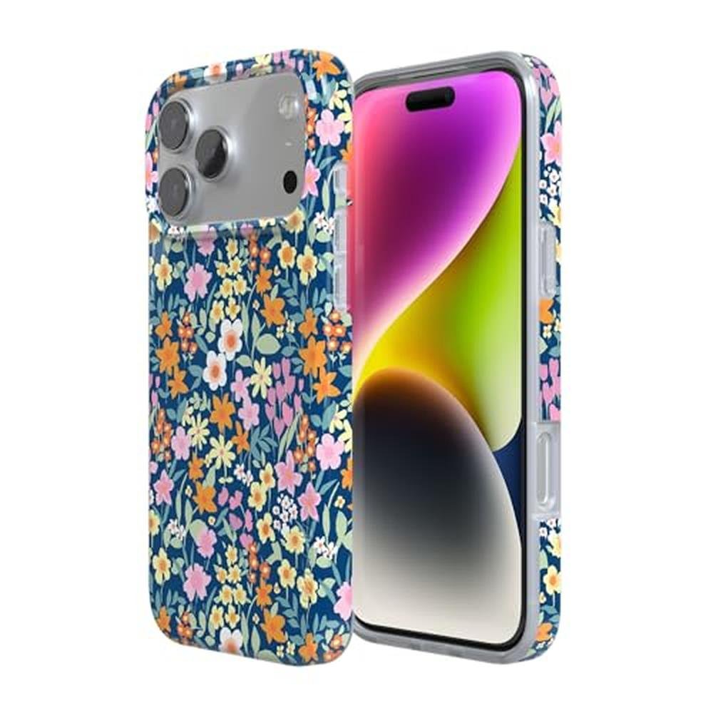 Casely iPhone 17 Pro Case: Full Bloom Navy Floral – Side View