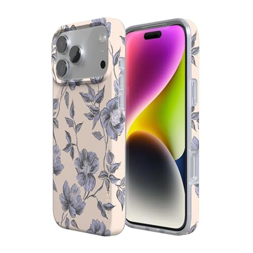 Casely iPhone 17 Pro Case: Ink & Iris Vintage Floral Design – Close-up Detail