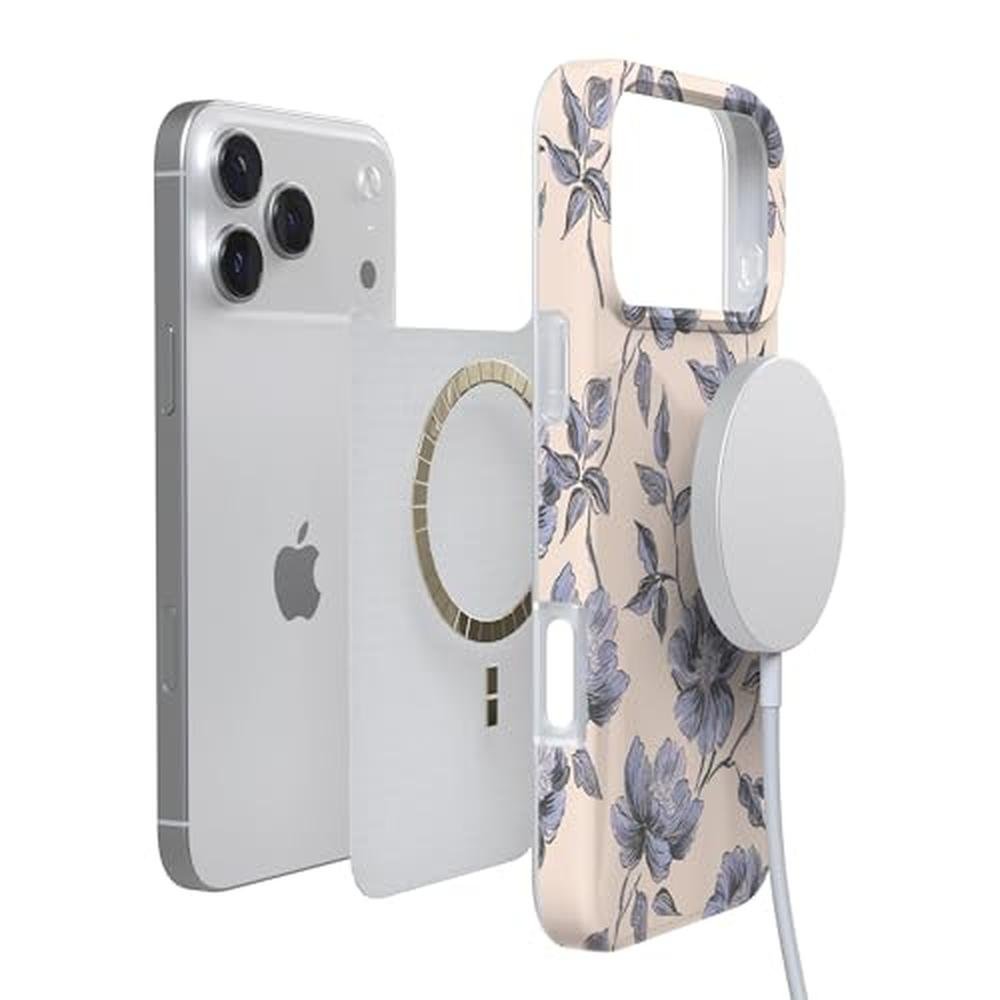 Casely iPhone 17 Pro Case: Ink & Iris Vintage Floral Design – In Use
