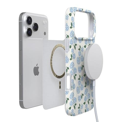 Casely iPhone 17 Pro Case: Nantucket Cottage Blue Hydrangea – In Use