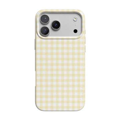 Casely iPhone 17 Pro Case: Pastel Picnic Yellow Gingham – Front View