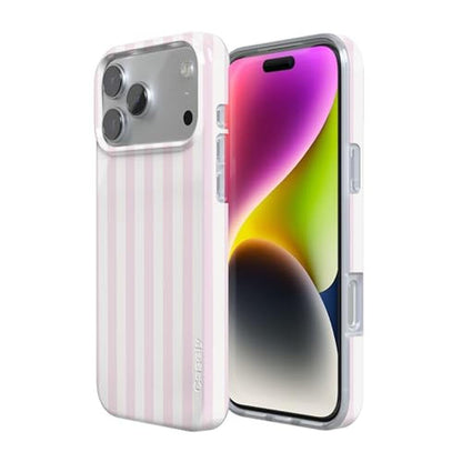 Casely iPhone 17 Pro Case: Pink Stripes Sunday Best – Side View