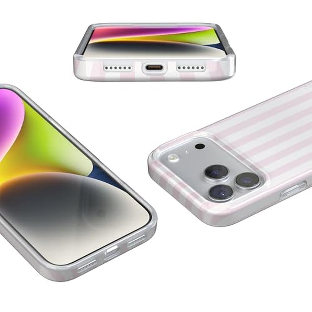 Casely iPhone 17 Pro Case: Pink Stripes Sunday Best – Close-up Detail