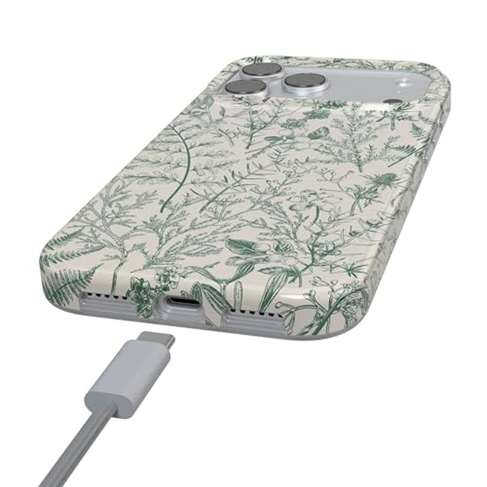 Casely iPhone 17 Pro Case: Sage Garden Green Floral – In Use