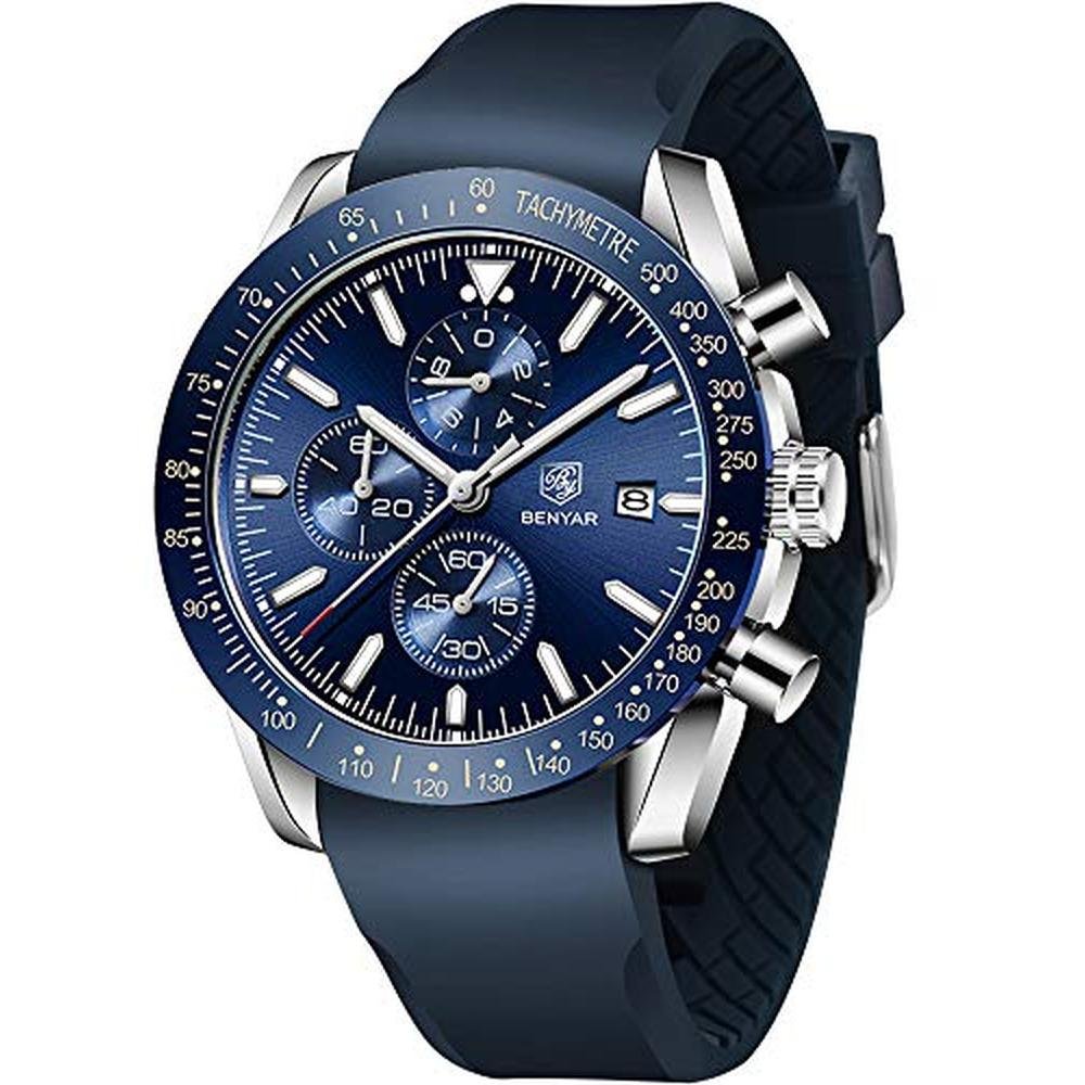 Men's Blue Watch: CEYADG Fashion Quartz Chronograph – Front View