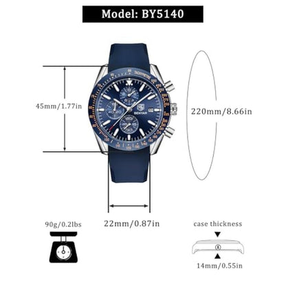 Men's Blue Watch: CEYADG Fashion Quartz Chronograph – Close-up Detail