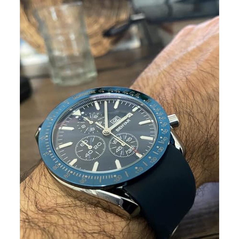 Men's Blue Watch: CEYADG Fashion Quartz Chronograph – In Use