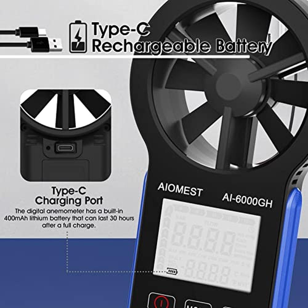 CFM Wind Speed Meter: AIOMEST AI-6000GH Handheld Anemometer – In Use