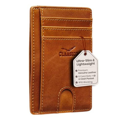 Claasico Front Pocket Small Minimalist Leather Wallet RFID – Front View