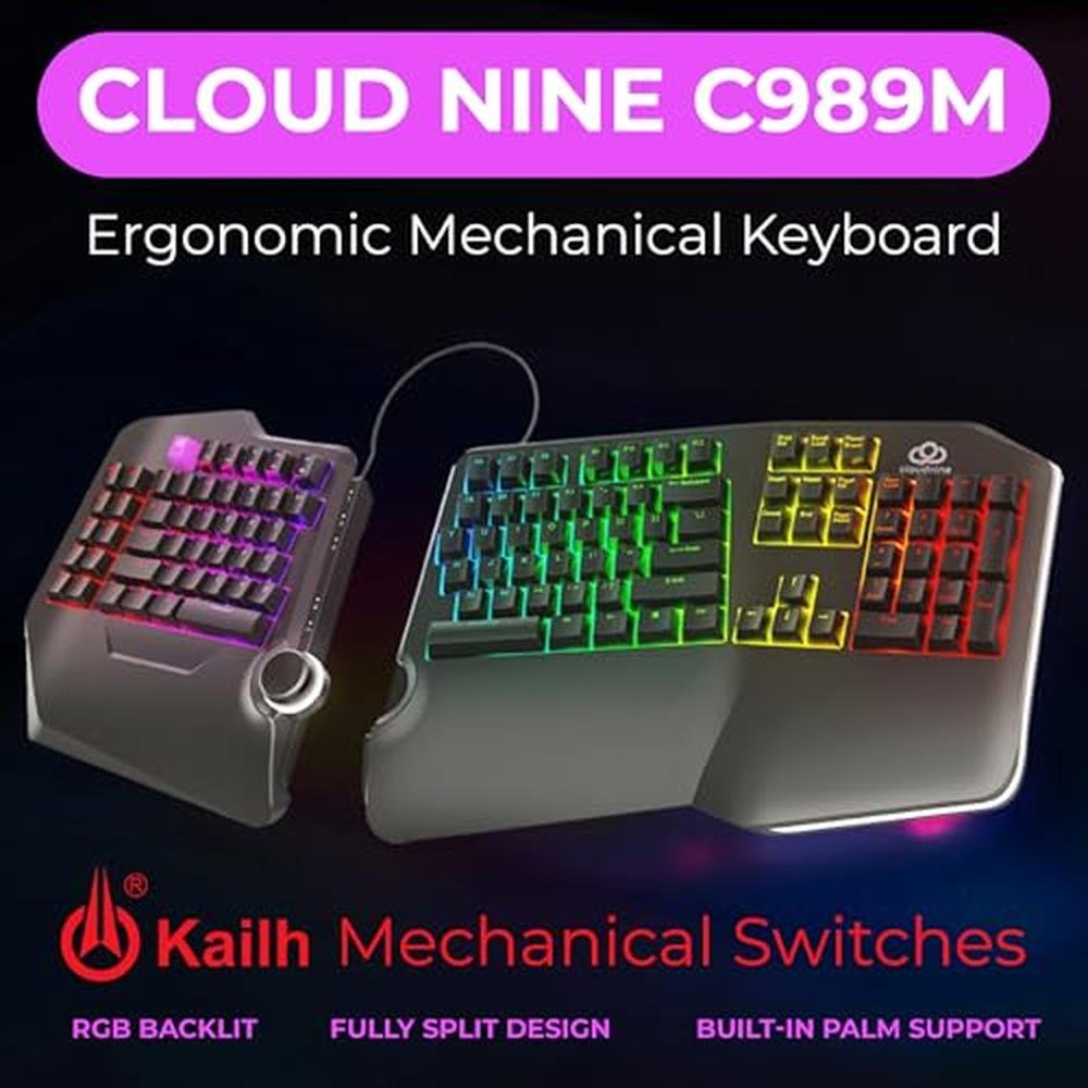 Cloud Nine: C989M Ergonomic Mechanical Keyboard – Side View