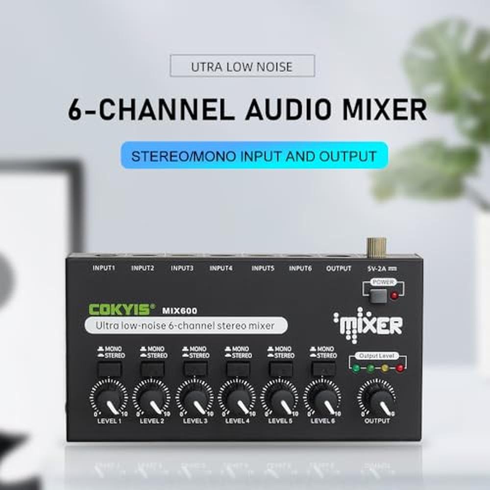 Mixer Cokyis: COKYIS Mini Audio Mixer 6-Channel Stereo Line – Side View