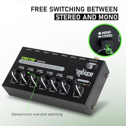 Mixer Cokyis: COKYIS Mini Audio Mixer 6-Channel Stereo Line – Close-up Detail