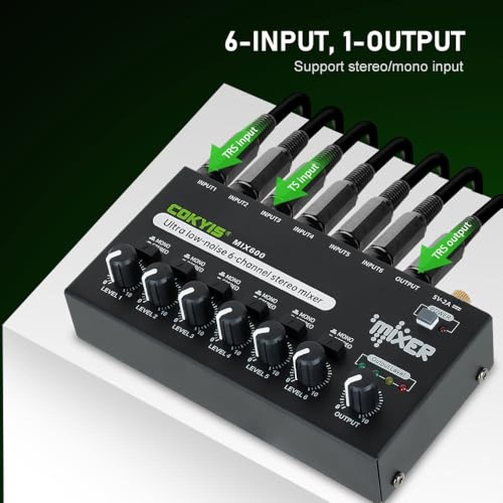 Mixer Cokyis: COKYIS Mini Audio Mixer 6-Channel Stereo Line – In Use