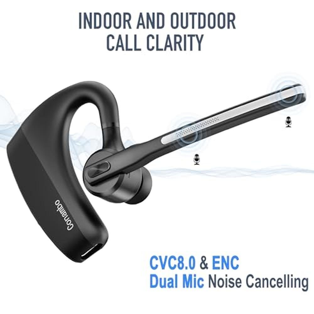Bluetooth Headset: Conambo 5.2 CVC8.0 Dual Mic Noise – Close-up Detail