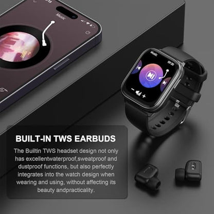 Smart Watch: coolhenry Fitness Tracker with Earbuds – Side View